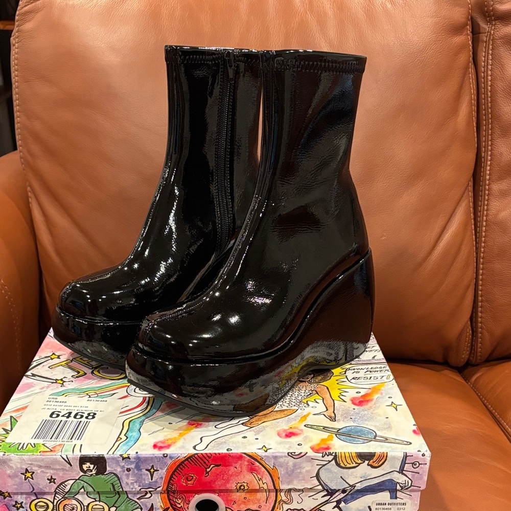 Jeffrey Campbell Black Patent Heeled Boots